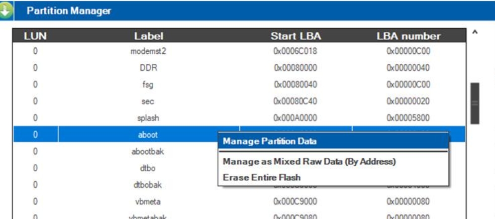  select Manage Partition Data